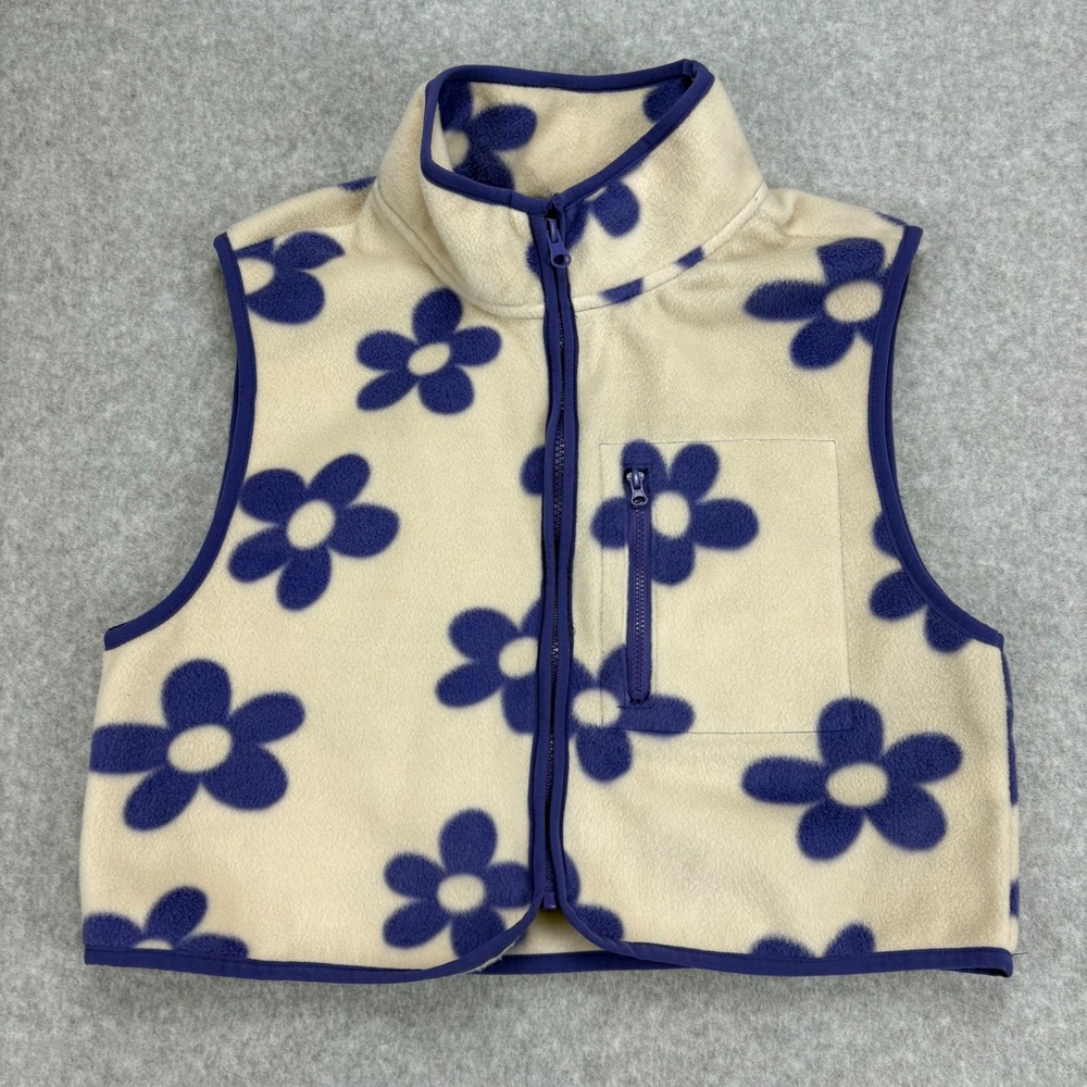 PacSun Fleece Vest Womens S Purple Floral Mock Neck Zip Up Sleeveless Y2K NWT